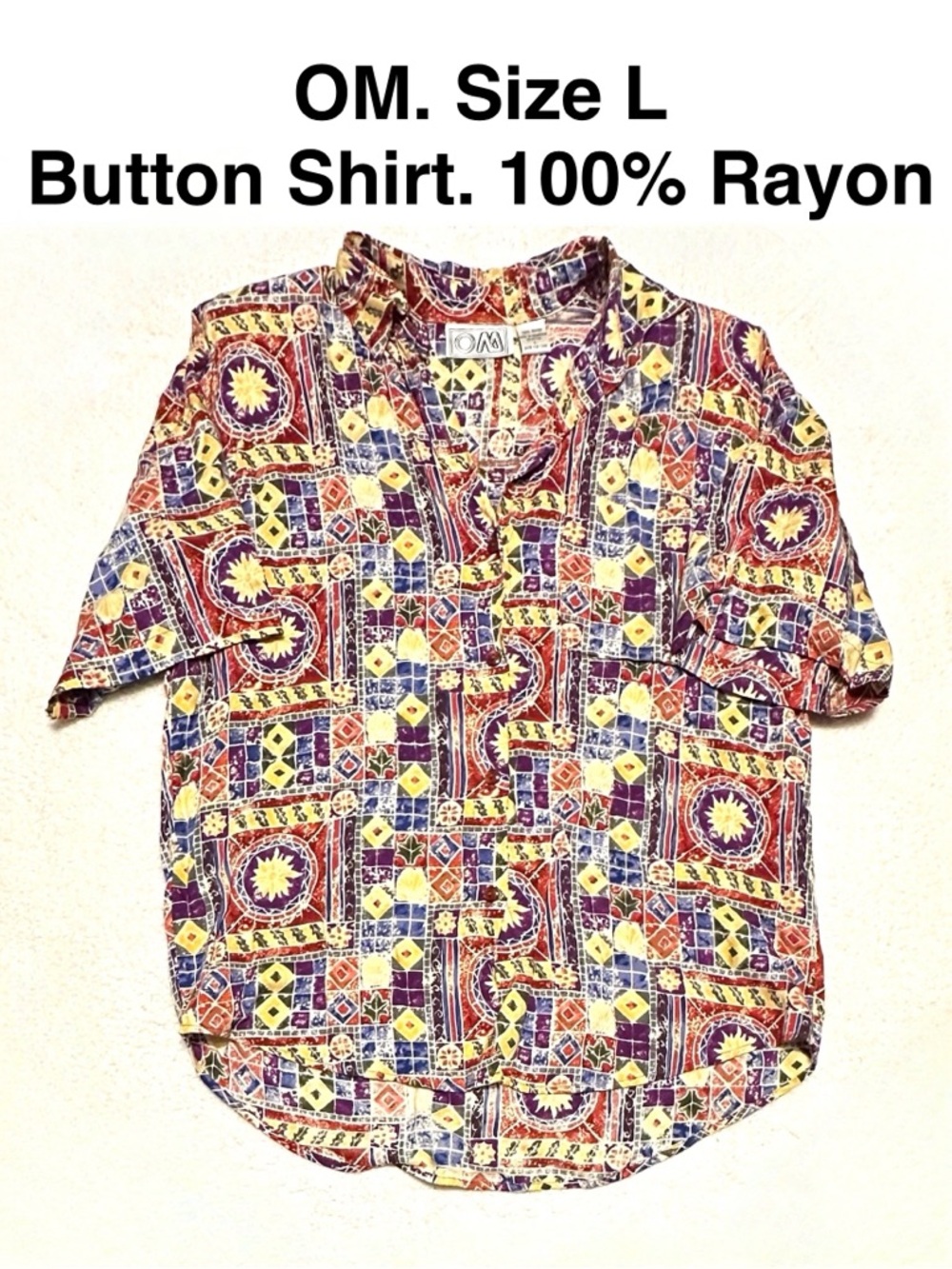 5/$15💥 Rayon Button-Up Shirt Summer Casual Patchwork Print
